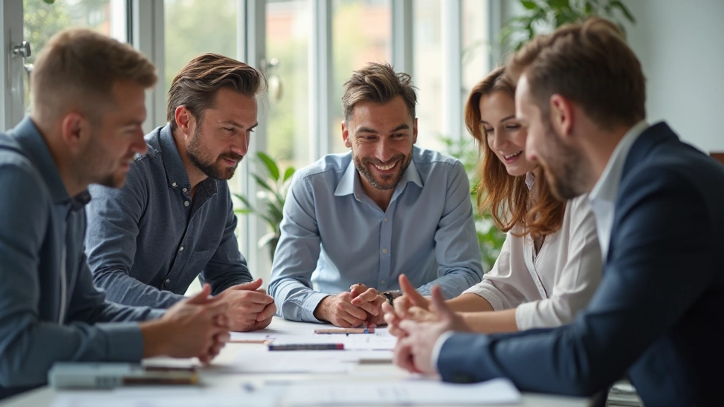Teamleden die samen een sprint planning sessie bijwonen met planning board zichtbaar op achtergrond